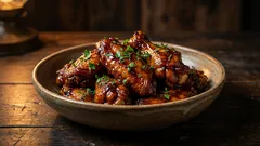 Sweet and savory air fryer chicken wings with cranberry sauce and soy